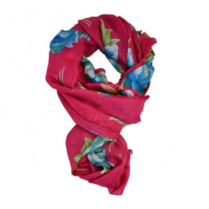 Esarfa fina cu model deosebit de culoare fuchsia,bleumarin