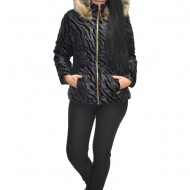 Jacheta moderna din fas cu insertii de catifea, nuanta neagra