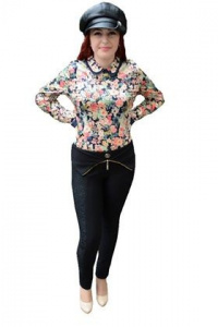 Pantalon cu talie inalta, de culoare neagra, pietre fine lucioase