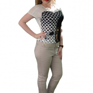 Pantalon fashion de vara cu croiala cambrata, de culoare bej