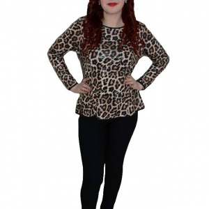 Pantalon fashion, nuanta de negru, curea animal-print