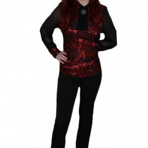 Pantalon fin, de culoare neagra, design rafinat de nasturi aplicati