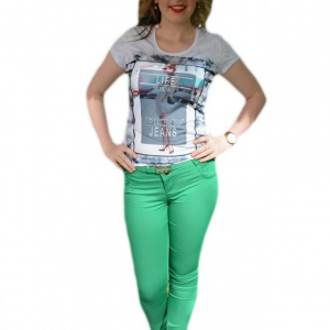 Pantalon lung de vara, model trendy in culoare verde deschis