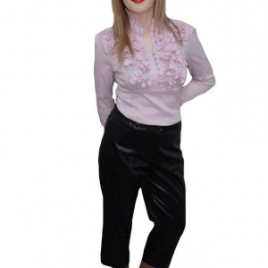 Pantalon negru, saten de calitate, talie inalta comoda