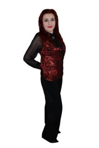Pantalon rafinat, nuanta de negru, design interesant floral