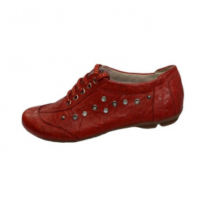 Pantof cu siret, din piele naturala mata, rosie, cu aspect creponat