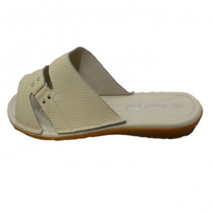 Papuc cu talpa joasa, flexibila, din piele naturala, de culoare bej