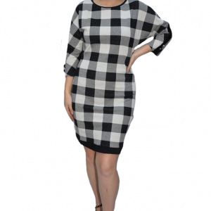 Rochie casual Blanco din tricot cu patratele,negru-alb