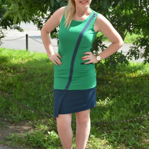 Rochie casual de primavara-vara, de culoare verde-bleumarin