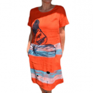 Rochie casual-elegant cu imprimeu, culoare corai