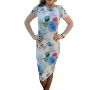 Rochie casual-elegant de vara, cu imprimeu in culori pastelate