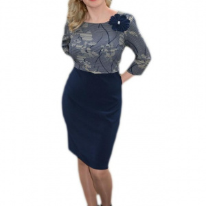 Rochie casual masura mare, bleumarin cu imprimeu de flori bej