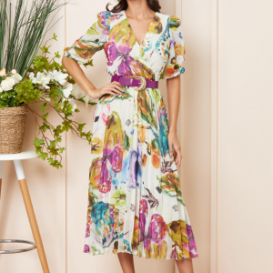 Rochie Cryna Alb Pastel