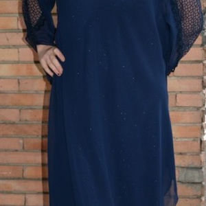 Rochie de gala bleumarin, masura mare, insertie de voal deasupra