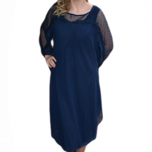 Rochie de gala bleumarin, masura mare, insertie de voal deasupra