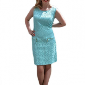 Rochie de ocazie, flori imprimate in material, turcoaz