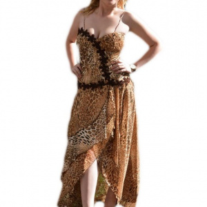 Rochie de seara lunga, animal-print cu insertii din broderie florala
