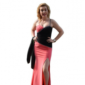 Rochie de seara rafinata, combinatie de roz cu negru, design sexi
