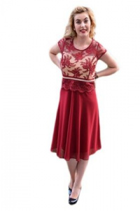 Rochie de seara scurta visinie, superba, dantela cu motive florale