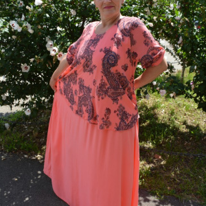 Rochie de vara culoare de corai cu imprimeu bleumarin