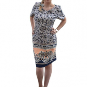 Rochie de zi, masura mare, cu imprimeu floral marunt, bleumarin