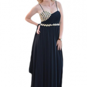 Rochie eleganta ,de culoare neagra, cu top, cu cristale