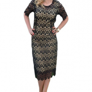 Rochie eleganta din dantela neagra cu fond de culoare bej