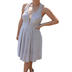 Rochie eleganta Ermine, textura cu fir de lurex ,nuanta de pudra