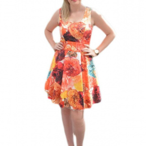 Rochie eleganta, multicolora, cu imprimeu floral foarte realist