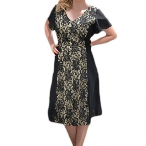 Rochie eleganta, neagra, din voal cu dantela si paiete mici