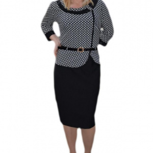Rochie fashion tip costum, culoare negru-alb cu insertii de strasuri
