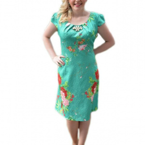 Rochie feminina de culoare verde, model imprimat in tesatura