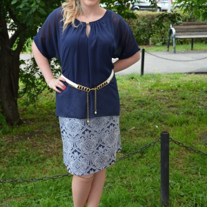 Rochie feminina, din voal bleumarin-alb, masura mare