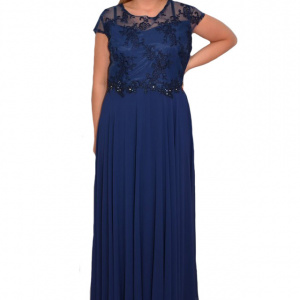 Rochie Irene lunga de seara din dantela,nuanat de bleumarin