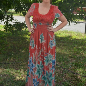 Rochie lejera, de vara, lungime maxi, culoare corai