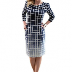 Rochie moderna, de culoare bleumarin, design geometric