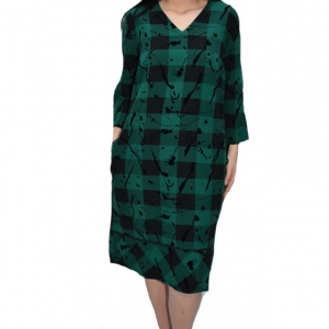 Rochie office Liena,model painted,nuanta de negru-verde