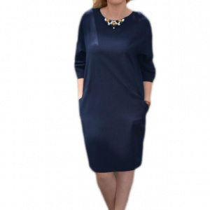 Rochie simpla bleumarin, masura mare, cu buzunare laterale