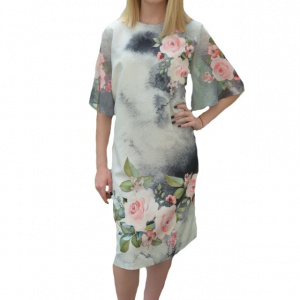 Rochie Tenley cu imprimeu floral,nuanta de alb
