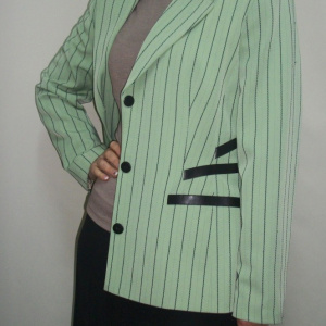 Sacou deosebit, cu dungi negre subtiri in material, verde deschis