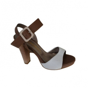 Sandale elegante,din piele naturala, cu toc inalt, bicolore