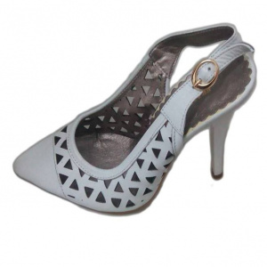 Sandale elegante , stiletto, din piele naturala perforate, de culoare alba