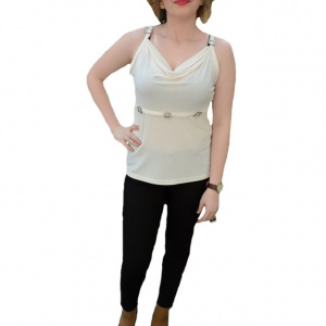 Top elegant cu bretele cu strasuri, de culoare alba, decolteu in V