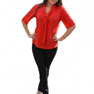 Bluza casual cu guler tip sal si maneca scurta, de culoare rosie