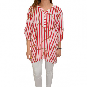 Bluza dama, casual, model cu dungi rosii, pe fundal alb