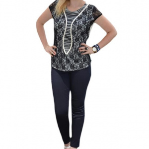 Bluza de ocazie, dantela neagra cu captuseala alba, tul fronsat
