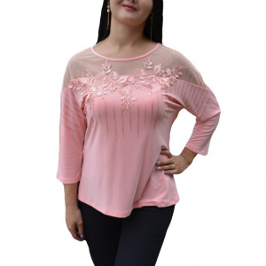 Bluza fashion cu strasuri si dantela in partea de sus, nuanta pudra