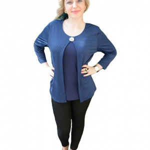 Bluza fashion, nuanta de bleumarin-alb, accesoriu argintiu