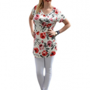 Bluza moderna de vara, alba cu design de trandafiri, masura mare