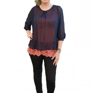 Bluze de ocazie, culoare bleumarin-corai, lejera corp